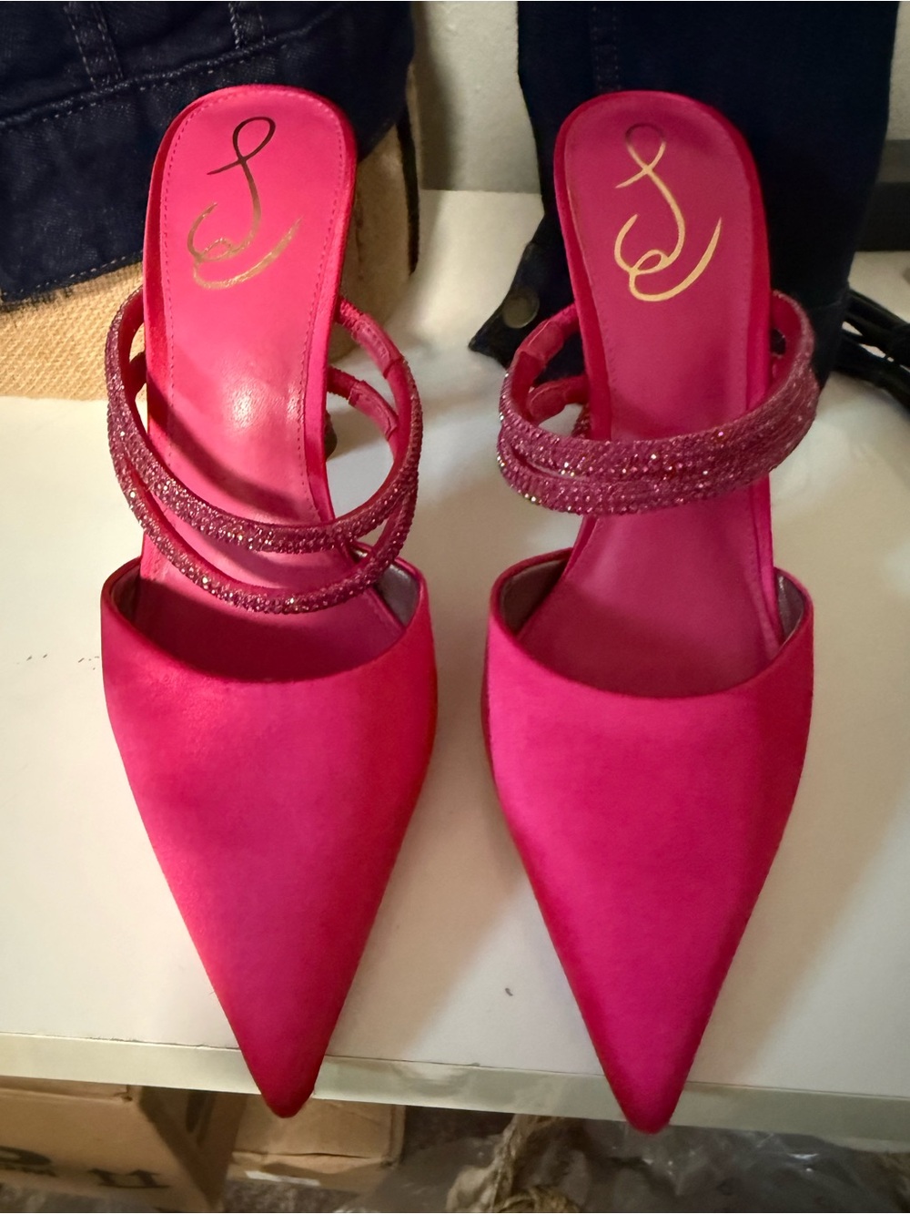 Sam Edelman Agustina Pump Bold Fuchsia Rhinestone Heels Size